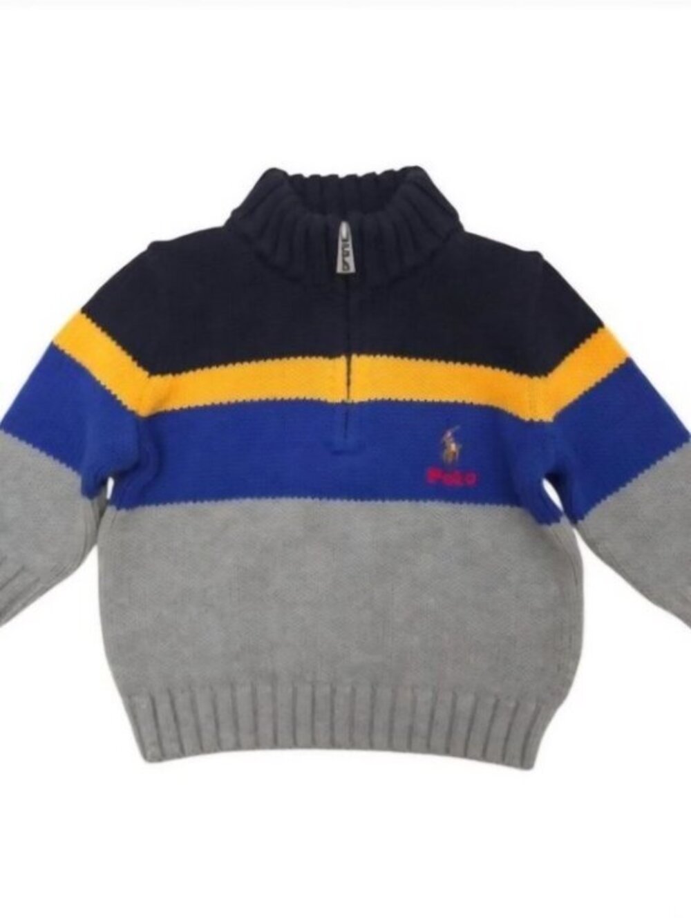 NWOT Polo Ralph Lauren Black, Blue & Gray Striped 1/4 Zip Sweater- Baby 9 Months